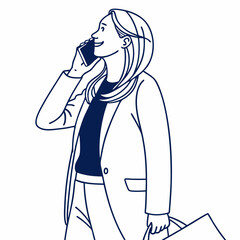 Woman talking on phone shopping bags happy