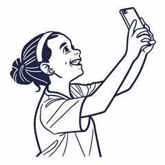 Happy girl taking selfie smartphone photo
