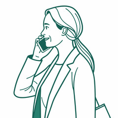 Woman talking on cell phone line art illustration