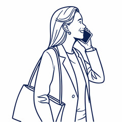 Woman walking talking phone stylish handbag