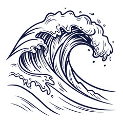 Powerful ocean wave abstract line art design