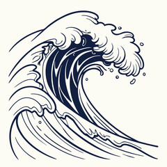 Powerful ocean wave abstract line art design