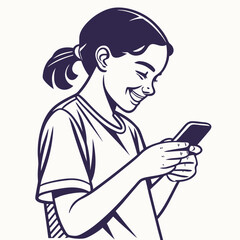 Happy girl using smartphone smiling child technology