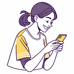 Happy young woman using smartphone smiling