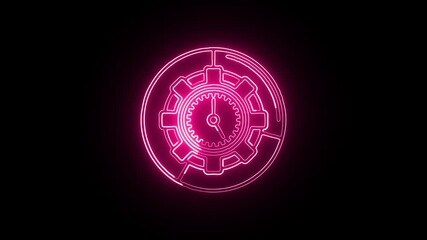 Glowing neon Time Management icon animation with black background. HD animated outline clock planning and productivity control video loop