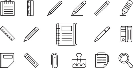 Fototapeta premium Educational tools and supplies icon pack for student and teacher resources