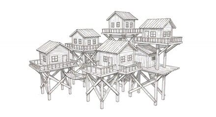 Elevated houses illustration