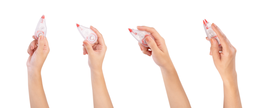 Hand holding correction pen, isolated on white background