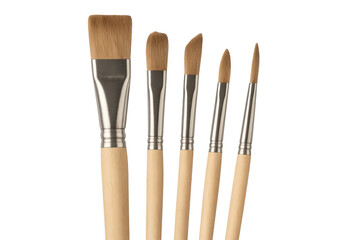 Wooden-handled artist paintbrushes featuring metallic ferrules arranged neatly, highlighting professional art supply preparation