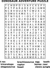 Dinosaur Adventure Puzzle And Word Search Grid Letters Triceratops Stegosaurus Brachiosaurus Fossil