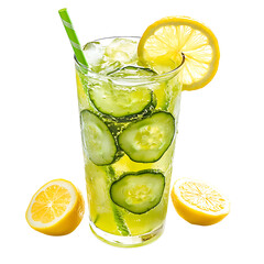 Fototapeta premium Refreshing Cucumber Lemonade with Ice and Slices