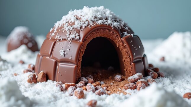 Creating a sweet chocolate igloo dessert kitchen food photography winter wonderland close-up culinary delight