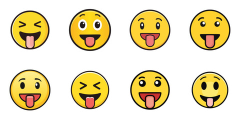 Fototapeta premium Multiple vector illustrations face with tongue, Emoji