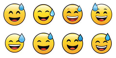 Multiple vector illustrations grinning face with sweat, Emoji

