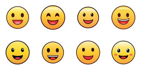 Multiple vector illustrations grinning face, Emoji

