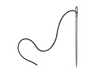 Sewing needle with black thread isolated on transparent background, essential tool for tailoring and dressmaking