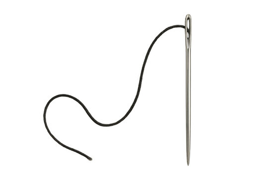 Sewing needle with black thread isolated on transparent background, essential tool for tailoring and dressmaking