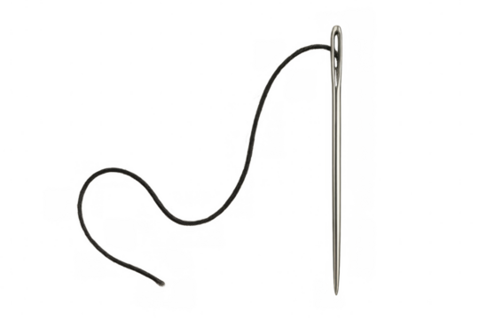 Sewing needle with black thread isolated on transparent background, essential tool for tailoring and dressmaking