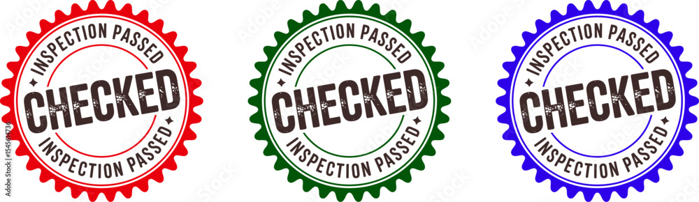 Poster Inspection passed checked stamp vector image for quality control and assurance and approval sign editable stock vector illustration