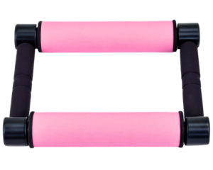 Pair of pink and black push-up bars for exercise on a transparent background