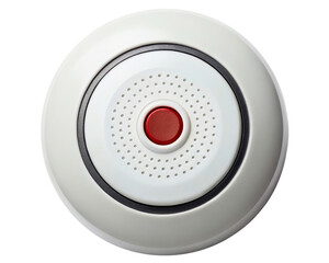 Round white emergency button with red center on a transparent background