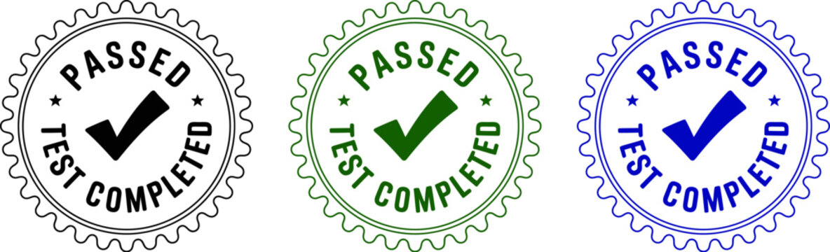 Passed test completed exam certification approval seal of approval quality check success achievement 100% editable stock vector illustration