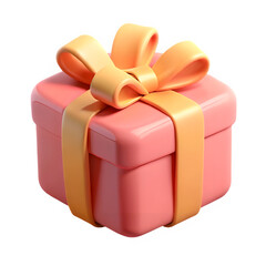 Pink gift box with orange ribbon, 3D render, present, celebration