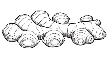 Detailed line drawing of ginger root