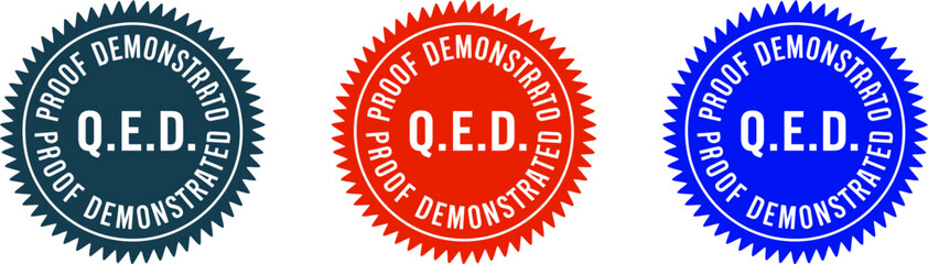 Qed symbol proof demonstrated seal of approval quality assurance qed certified stamp vector graphic design editable stock vector illustration