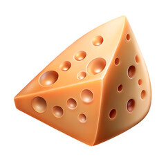 Close-up of a wedge of Swiss cheese with large holes, isolated on black background