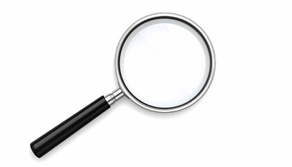  High-detail 3D magnifying glass icon with black handle and metallic rim