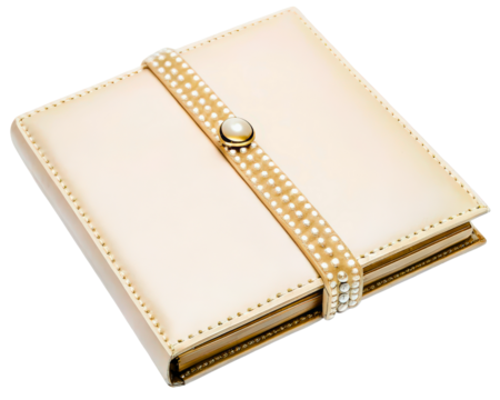 Elegant album with a decorative pearl-studded strap on a transparent background