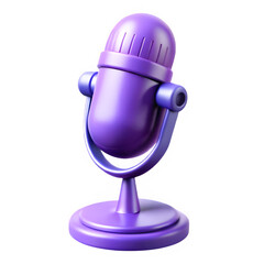 Purple Retro Microphone 3D Render, Isolated on White Background, Studio Shot, Podcast, Broadcasting, Communication