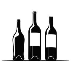 Three wine bottles standing in a row in black and white