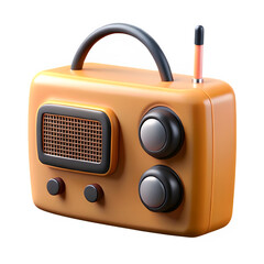 Retro orange portable radio with handle, isolated on black background, 3D render