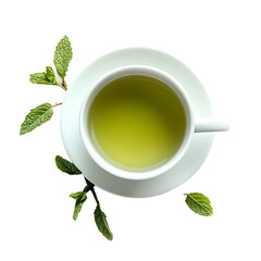 Top View of a Cup of Green Tea with Fresh Mint Leaves