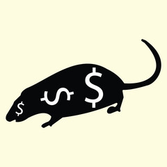 rat silhouette with dolar symbols, concept of corruption of financial greed
