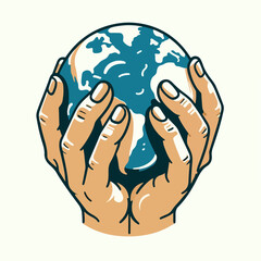vector illustration of hands holding earth