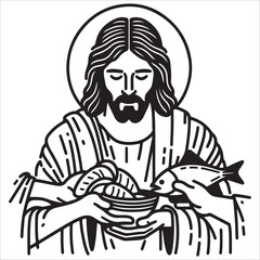 Jesus Breaking Bread Line Art
