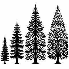 Obraz premium Decorative Pine Trees Silhouette Set – Vector Illustration