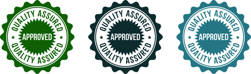 Find quality assured approved label vector illustration for product certification and assurance editable stock vector illustration