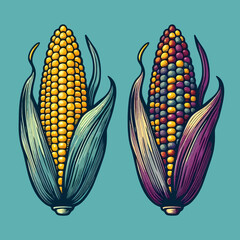 Colorful Corn Ears Vector Illustration