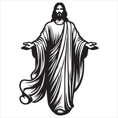 Jesus with Open Arms vector illustration in black and white