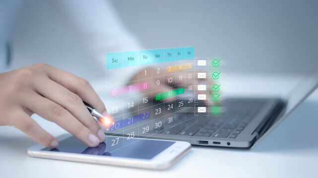A digital interface showing a user interacting with a smart calendar using a stylus on a smartphone.