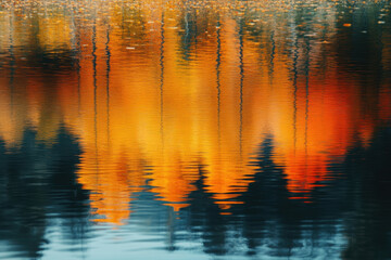 Trees reflecting in a lake.