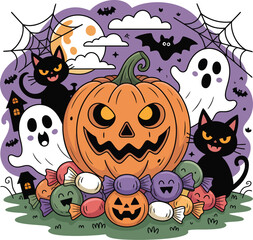 set of Halloween illustration ornaments