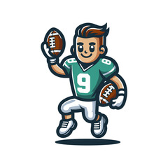 American Football kids mascot cartoon logo icon design