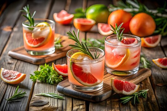 Refreshing rosemary grapefruit cocktails with lime and ice - Powered by Adobe