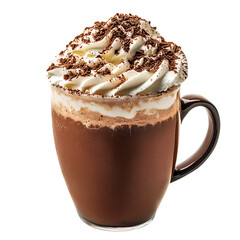Rich Hot Chocolate with Whipped Cream and Chocolate Shavings in a Glass Mug