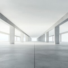Minimalist Concrete Architecture Perspective View of a Modern Hallway, Concrete Columns, Empty Space Architectural visualization, Concrete Design